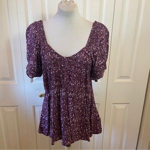 Lily White Purple Peasant Prairie Boho Smocked Bust Top Sz 1X